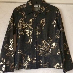 Chico’s Gold Beaded Denim Zip Jacket Small NEW